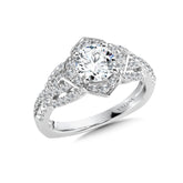 Wide Crisscross & Floral Halo Engagement Ring  W/ Spiral Diamond Undergallery